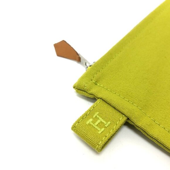 Auth HERMES Large Pouch Pouch Canvas GreenBased/SilverHardware - Picture 11 of 12